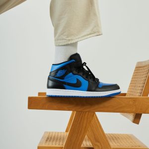 Air Jordan Retro 1 Mid Blue Black First Copy Shoe — Men's
