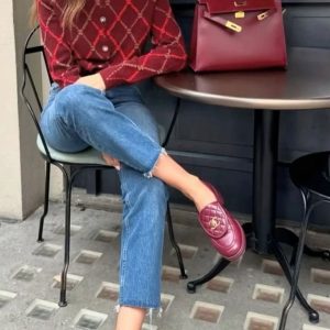Chanel Quilted CC Loafers Burgundy Wine Red First Copy Shoe Photo 1
