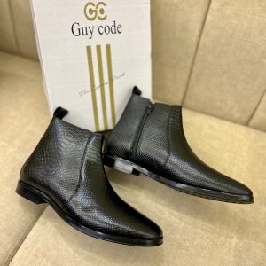 Guy Code Croco Cuban Heel Chelsea Boots Jet Black Croc-Embossed Leather First Copy Shoe Photo 1