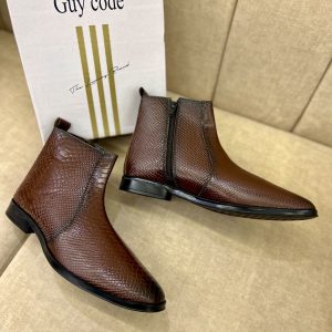 Guy Code Croco Cuban Heel Chelsea Boots Cognac Tan Croc-Embossed Leather First Copy Shoe Photo 1