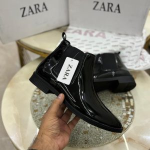 Zara Man Cuban Heel Leather Chelsea Boots Midnight Black Smooth Leather First Copy Shoe Photo 1