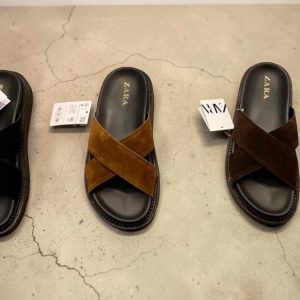 Zara Man Comfort Sole Crisscross Leather Slides Black & Tan Genuine Leather First Copy Shoe Photo 1